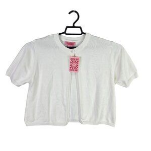 Womens Coco & Shay White Knit Cardigan Sweater Short Sleeve Cotton Polyester XL